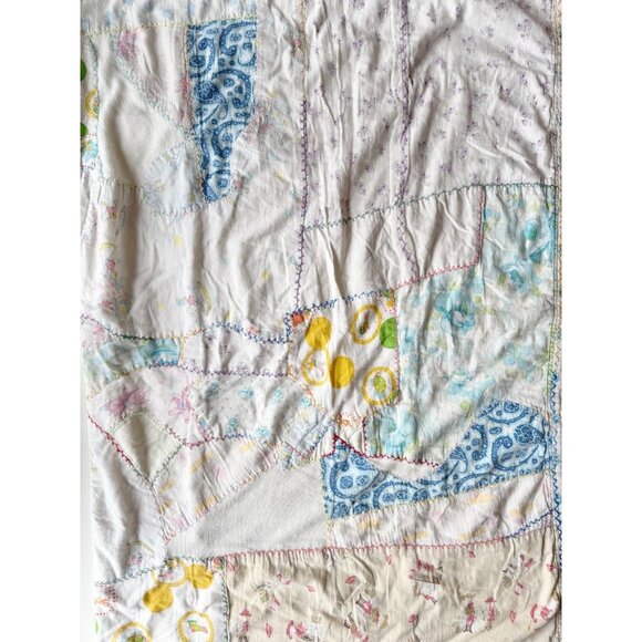 Vintage Handmade Patchwork. 60" x 43" Kid's Quilted Throw Blanket - Picture 2 of 11